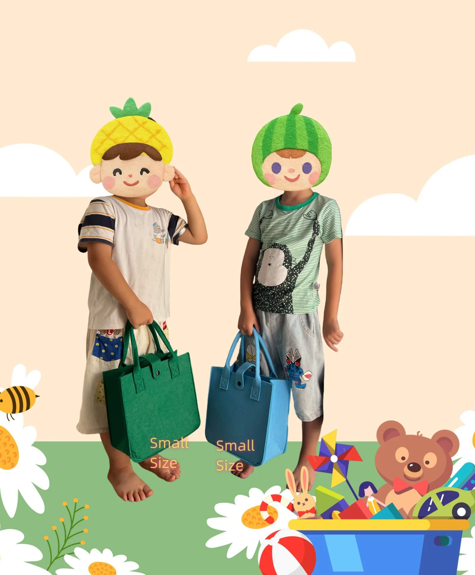 Small Felt Grocery Tote Bag For Kids - Image 3