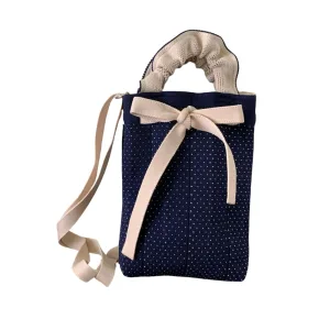 Navy small dot drawstring mini phone bag