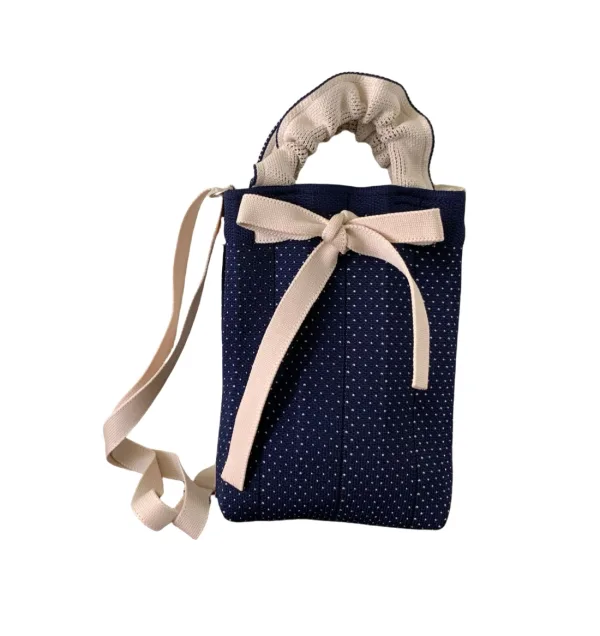 Navy small dot drawstring mini phone bag