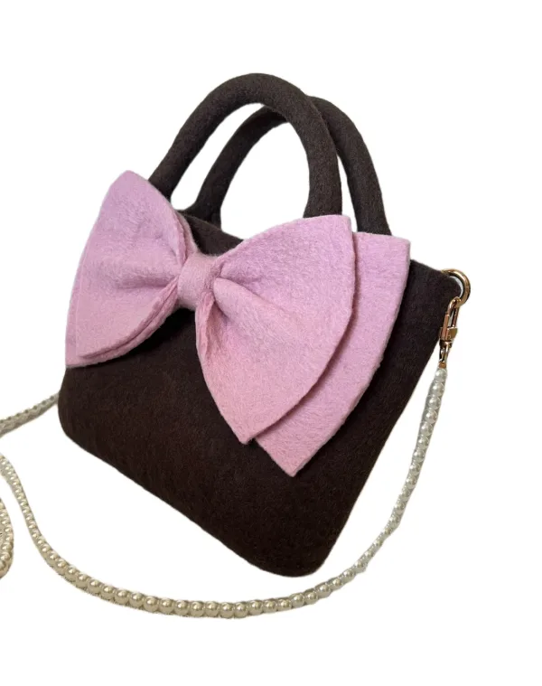 Pink Ribbon Handmade Wool Felt Crossbody Bag - Image 3