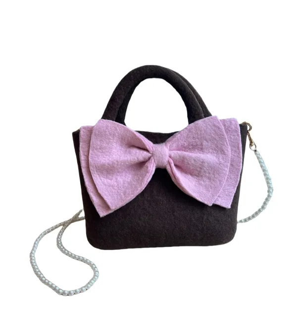 Pink Ribbon Handmade Wool Felt Crossbody Bag