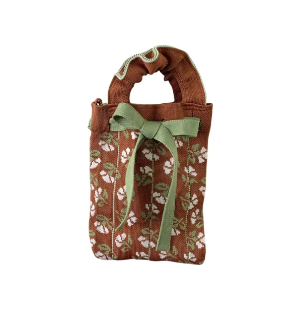 Small Floral Brown Mini Drawstring Phone Bag For Women