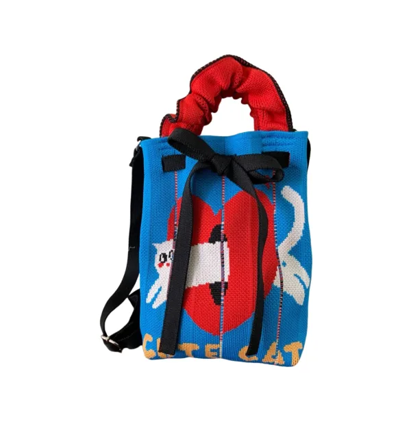 Cat Blue Mini Drawstring Phone Bag For Kids