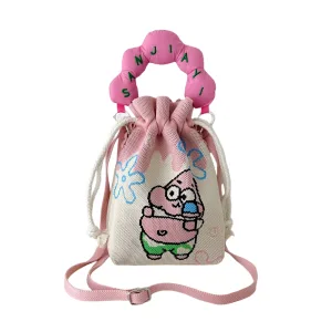 pink Patrick drawstring bucket bag for kids and girls