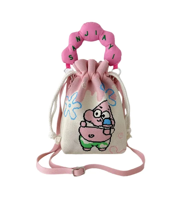 pink Patrick drawstring bucket bag for kids and girls