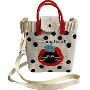 Tomato cat dot cream crossbody bag for girls