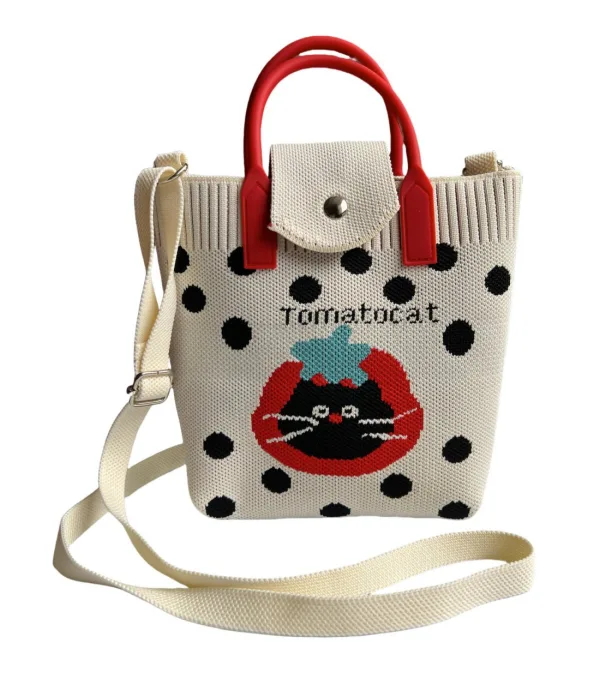 Tomato cat dot cream crossbody bag for girls