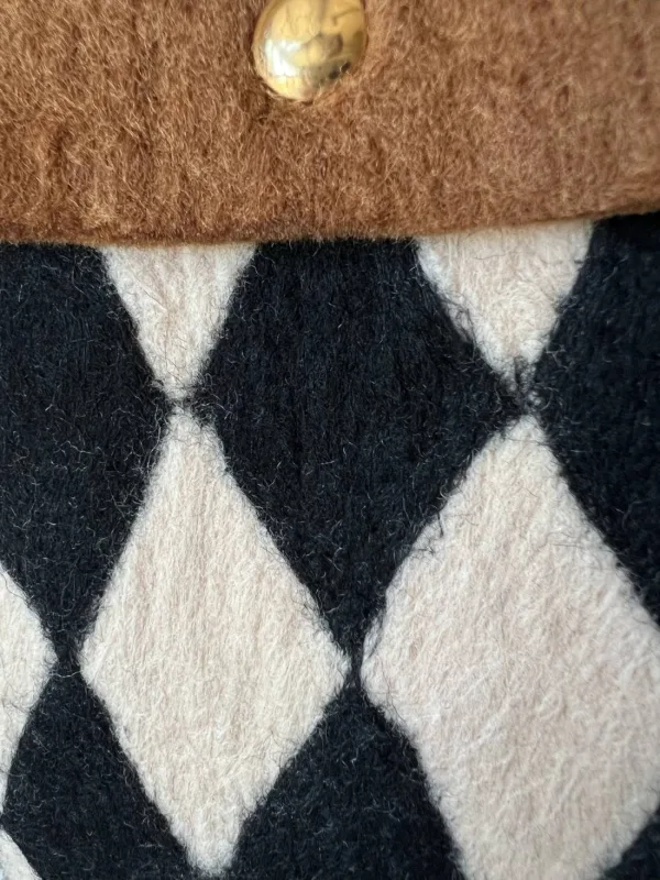 Grid Brown Handmade Wool Felt Crossbody Bag - Image 5