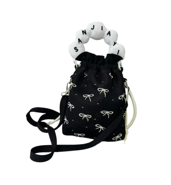 Ribbon 3 Colors Drawstring Bucket Bag For Girls