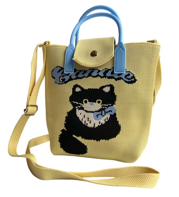 Black Cat in yellow small crossbody bag for girls