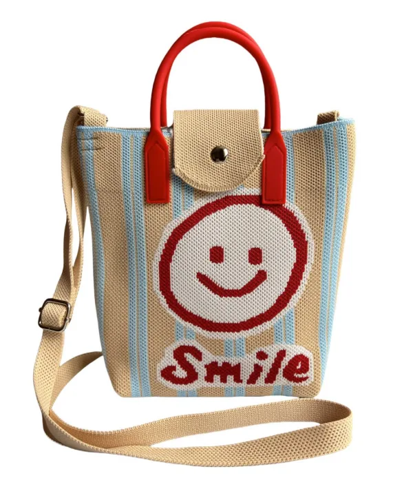 smile face cream small crossbody bag for girls