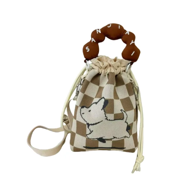 dog design small drawstring bucket bag for girls