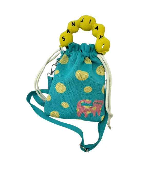 Spotted Cat Cartoon 3 Colors Drawstring Bucket Bag For Girls - Image 5