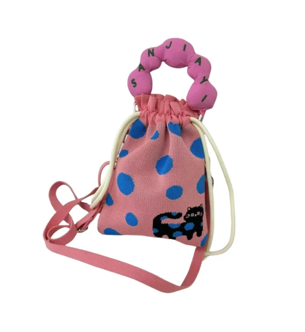 Spotted Cat Cartoon 3 Colors Drawstring Bucket Bag For Girls