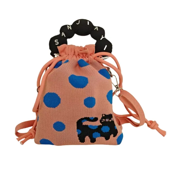 Spotted Cat Cartoon 3 Colors Drawstring Bucket Bag For Girls - Image 2