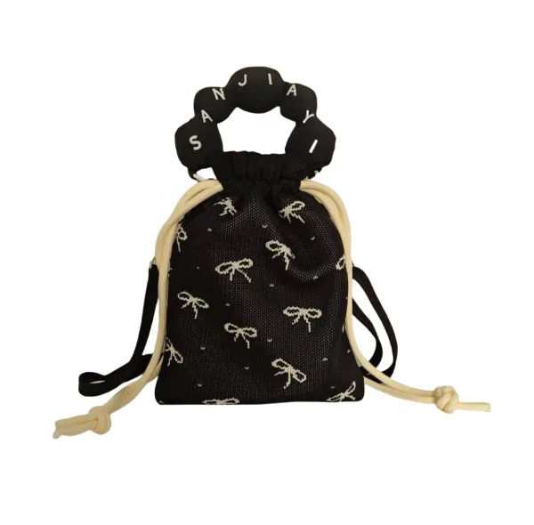 Ribbon 3 Colors Drawstring Bucket Bag For Girls - Image 5