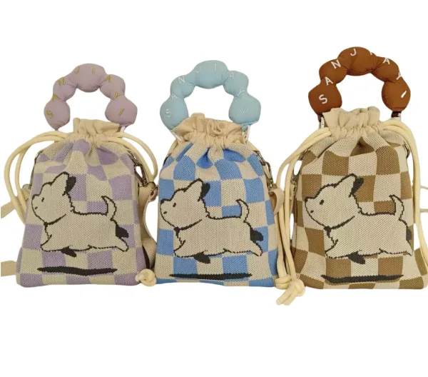 Doggy Cartoon 3 Colors Drawstring Bucket Bag For Girls - Image 2