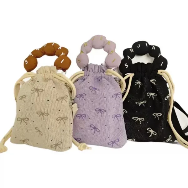 Ribbon 3 Colors Drawstring Bucket Bag For Girls - Image 2