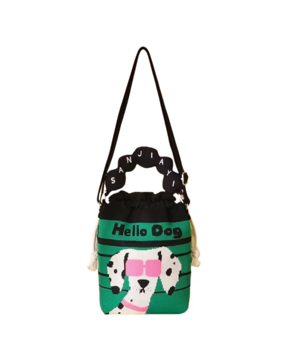 dog design small drawstring bucket bag for girls