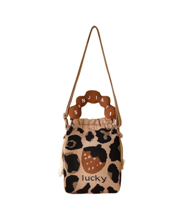 Strawberry&Floral Drawstring Bucket Bag For Girls