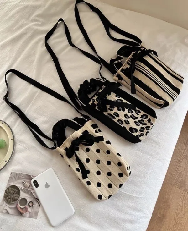 Dot/Stripe/Checks Mini Drawstring Phone Bag - Image 3