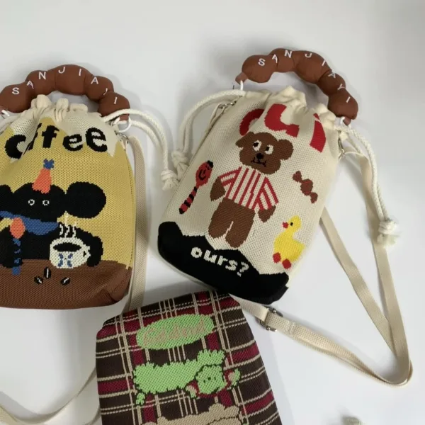 Animals Cartoon Small Drawstring Bucket Bag For Girls - Image 3