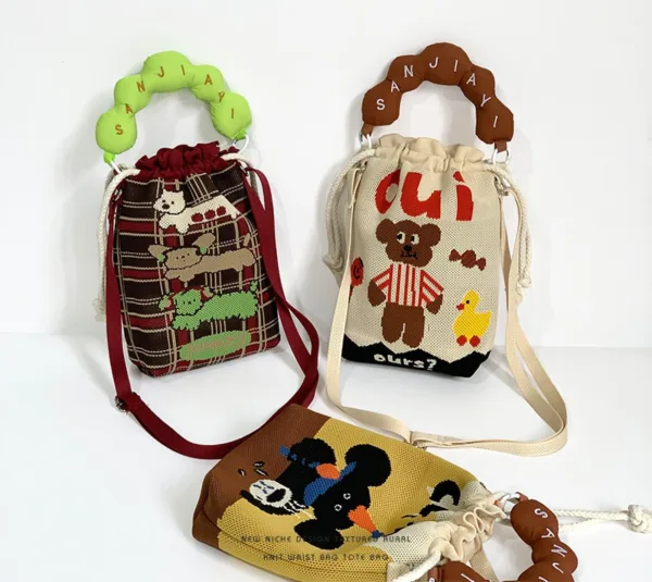 Animals Cartoon Small Drawstring Bucket Bag For Girls - Image 2