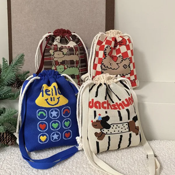 Puppy Cartoon Drawstring Bucket Bag For Girls - Image 5