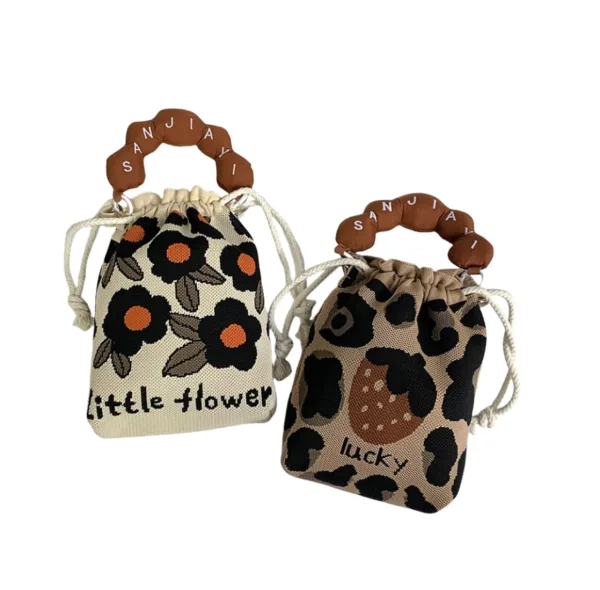 Strawberry&Floral Drawstring Bucket Bag For Girls - Image 2