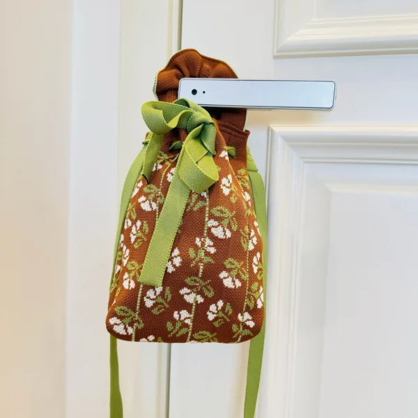 Small Floral Brown Mini Drawstring Phone Bag For Women - Image 5