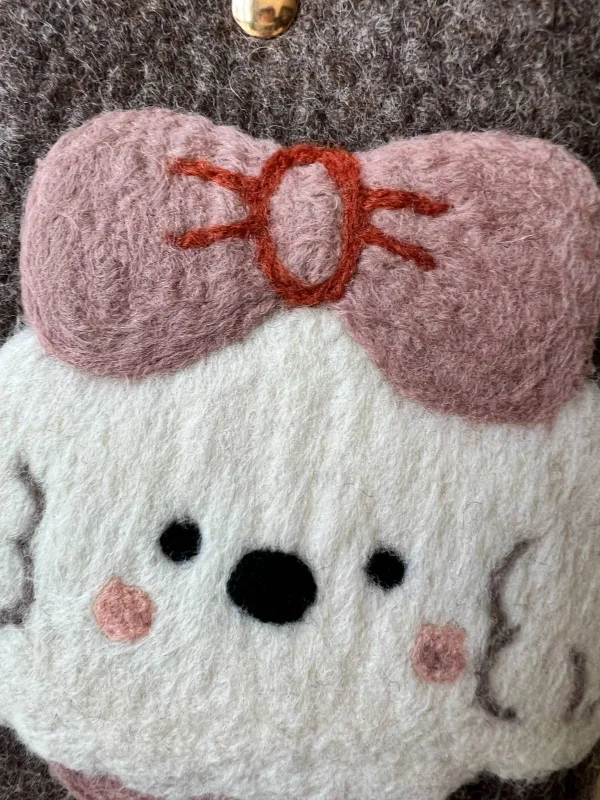 Puppy Handmade Wool Felt Crossbody Cellphone Bag - Image 4