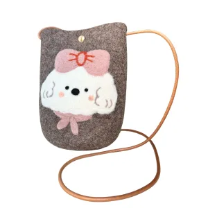 Wool felted puppy cellphone bag