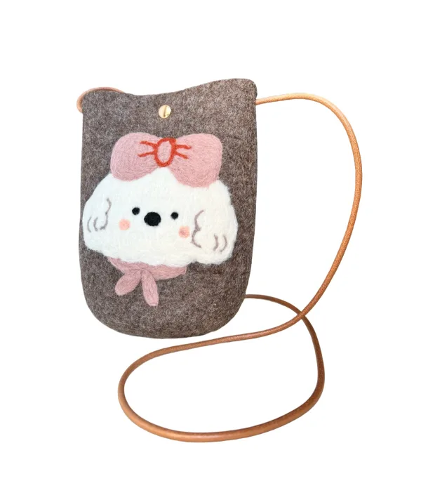 Wool felted puppy cellphone bag