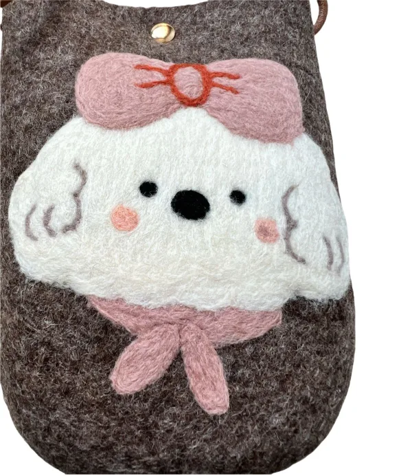 Puppy Handmade Wool Felt Crossbody Cellphone Bag - Image 2