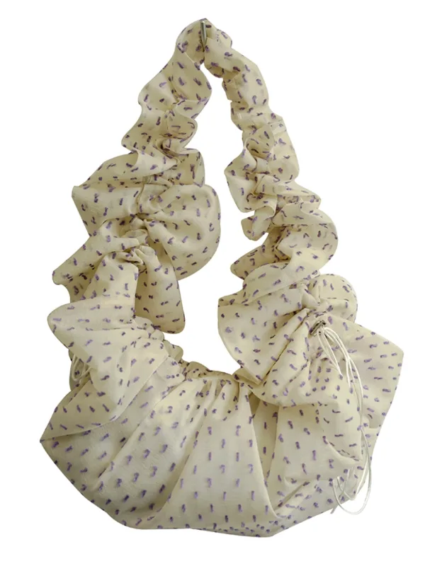 Purple Dot Organza Stylish Ruffle Shoulder Bag
