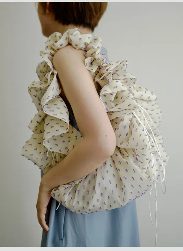 Purple Dot Organza Stylish Ruffle Shoulder Bag - Image 4