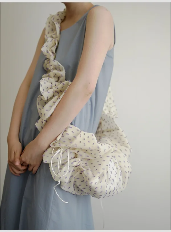 Purple Dot Organza Stylish Ruffle Shoulder Bag - Image 5