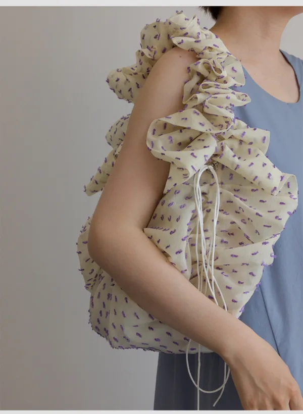 Purple Dot Organza Stylish Ruffle Shoulder Bag - Image 6