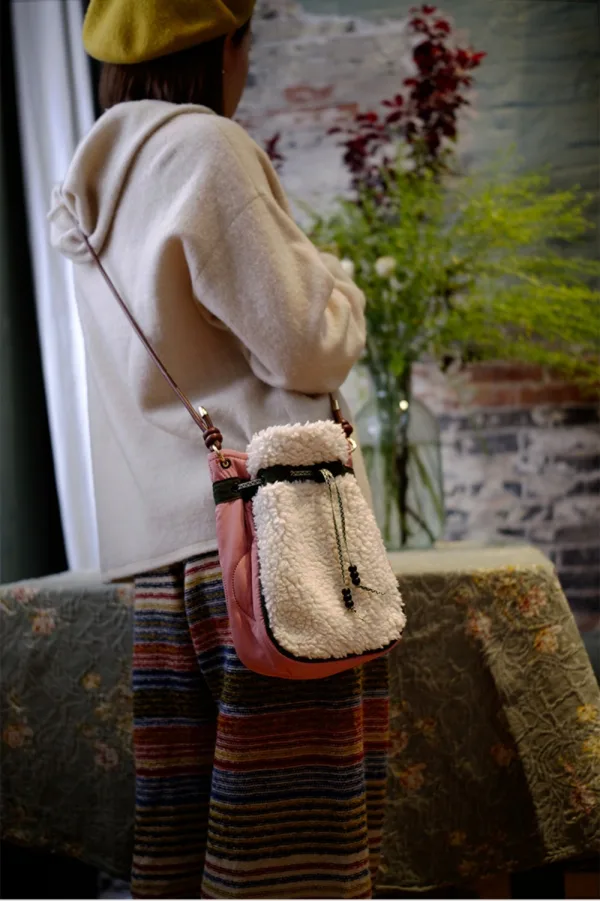 Sherpa Mini Drawstring Crossbody Pouch For Girls - Image 6