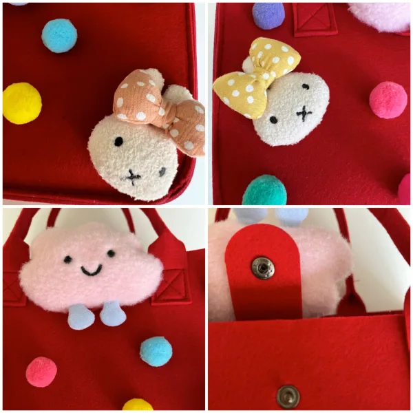 Bunny And Colorful Pompoms Cartoon Felt Tote For Girls Gift Bag For Kids Age 4-12 - Image 2