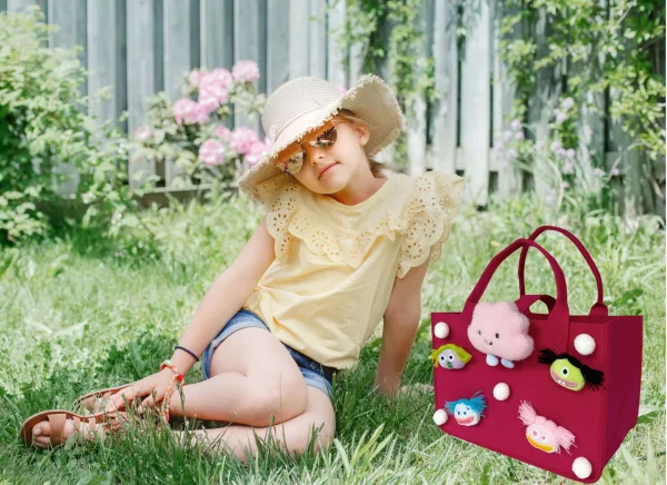 Quirky Cute Dolls Grocery Felt Tote For Girls Gift Bag For Kids Age 4-12 - Image 6