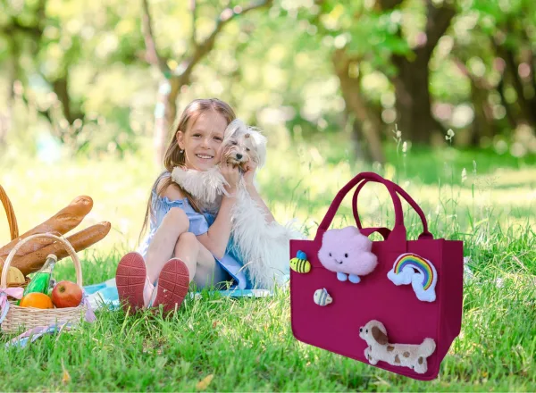 Dachshund Puppy Cartoon Grocery Felt Tote For Girls Gift Bag For Kids Age 4-12 - Image 5