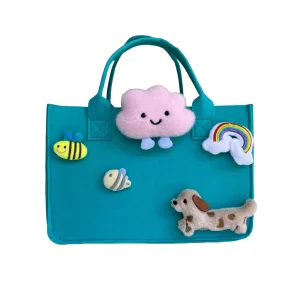 Dachshund Puppy Cartoon Grocery Felt Tote For Girls Gift Bag For Kids Age 4-12