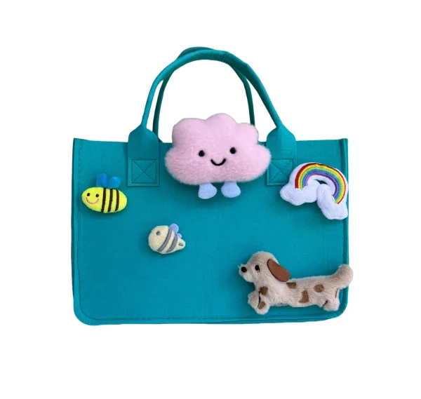 Dachshund Puppy Cartoon Grocery Felt Tote For Girls Gift Bag For Kids Age 4-12