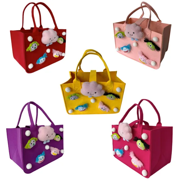 Quirky Cute Dolls Grocery Felt Tote For Girls Gift Bag For Kids Age 4-12 - Image 2