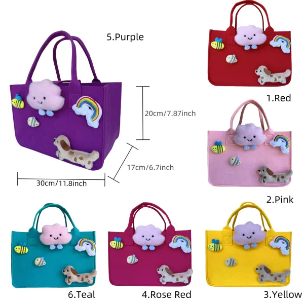 Dachshund Puppy Cartoon Grocery Felt Tote For Girls Gift Bag For Kids Age 4-12 - Image 2