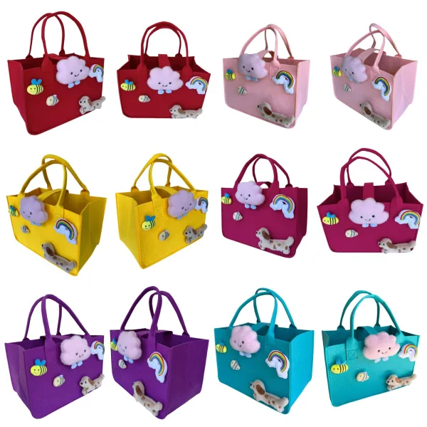 Dachshund Puppy Cartoon Grocery Felt Tote For Girls Gift Bag For Kids Age 4-12 - Image 3
