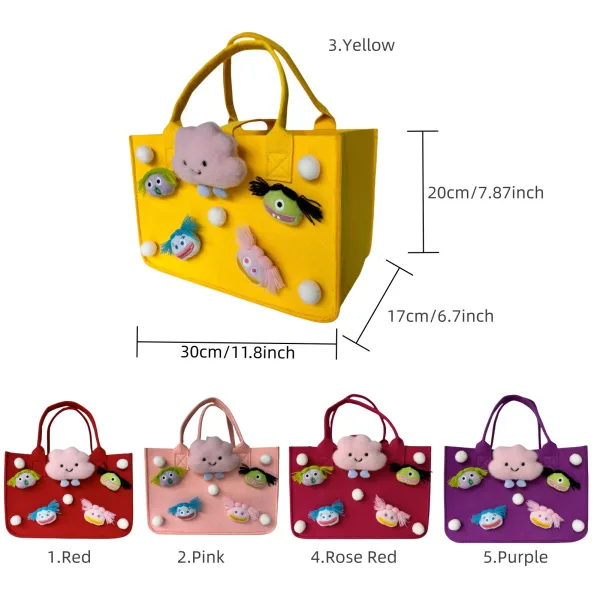 Quirky Cute Dolls Grocery Felt Tote For Girls Gift Bag For Kids Age 4-12 - Image 3