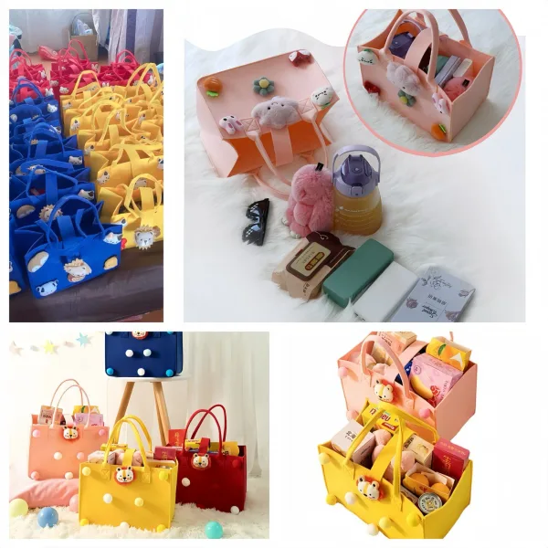 Quirky Cute Dolls Grocery Felt Tote For Girls Gift Bag For Kids Age 4-12 - Image 4
