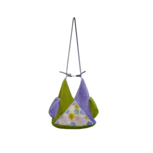 Contrast-color Medium Sherpa Fabric Bag With Vintage Patchwork